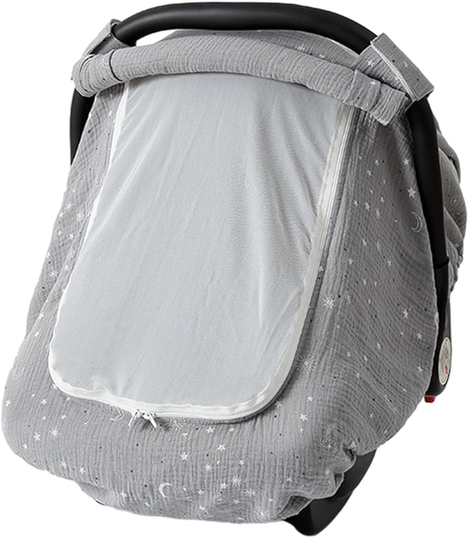 Yuly Baby Car Seat Cover - Stretchy Canopy with Breathable Mesh - Universal Fit - Beige Cotton, Mesh - Not Water Resistant