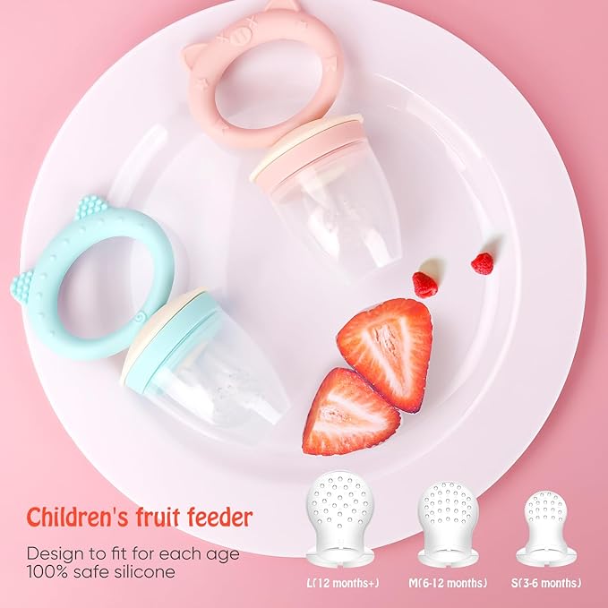 Baby Solids/Frozen Fruit Feeder Pacifier, Infant Teether Toy 4M+, BPA-Free Silicone Pouch & Nipple, Safely Introduce Solids, Teething Relief, 2-Pack