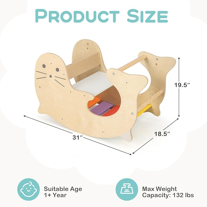 Olakids Climbing Arch for Toddlers, 3 in 1 Kids Wooden Rocking Horse Toy Climber Rocker Play Table, Baby Pikler Montessori Indoor Activity Climb Gym Playground Gift for Boys Girls
