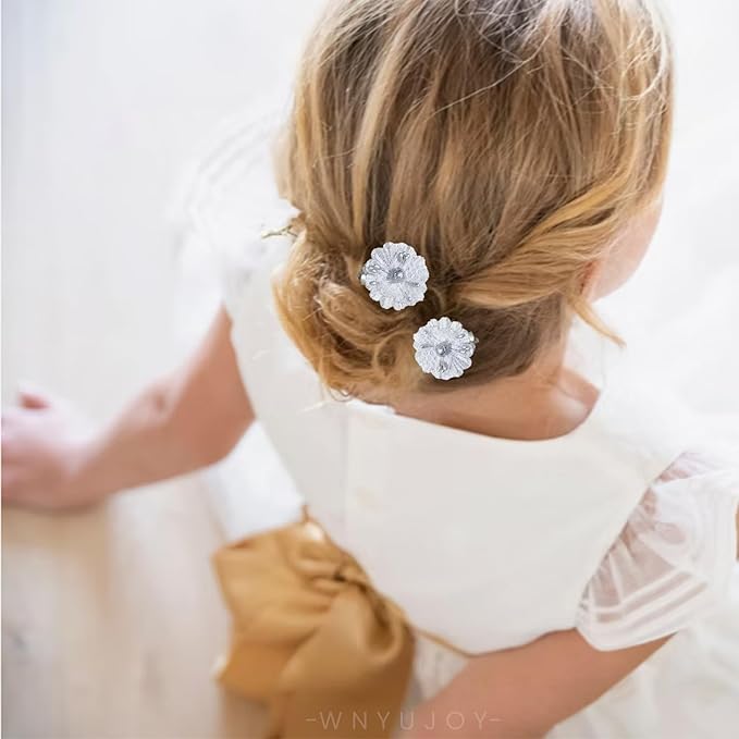 Baby Girls Floral Hair Bows Clips, 4Pcs Glitter Gold Flower Hair Barrettes Alligator Clips, Hair Accessories for Toddlers Kids Teens