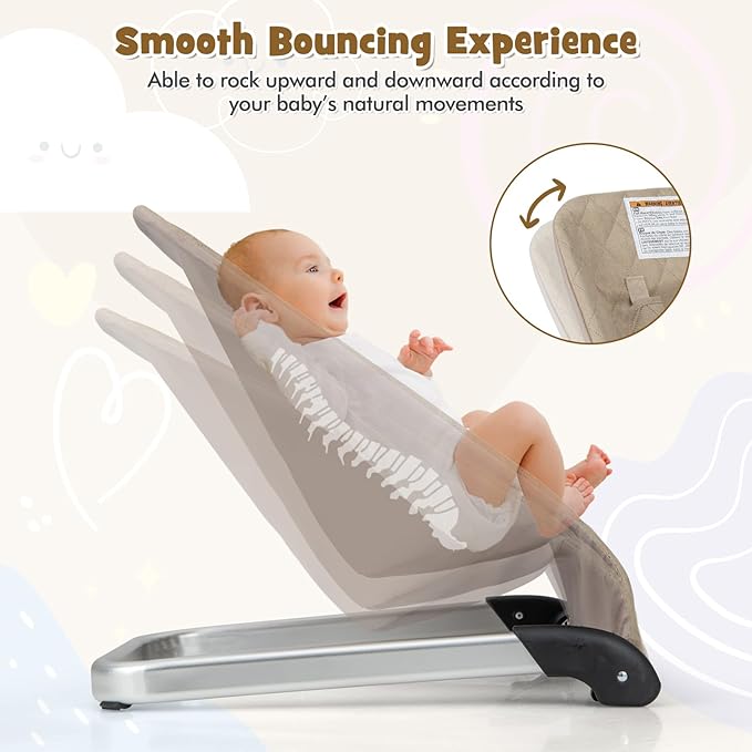 BABY JOY Baby Bouncer, Foldable Bouncer & Stationary Seat with 5-Point Safety Harness, Removable Fabric Cover, Portable Infant Bouncer Seat for Newborns Baby 0-6 Months (Beige)