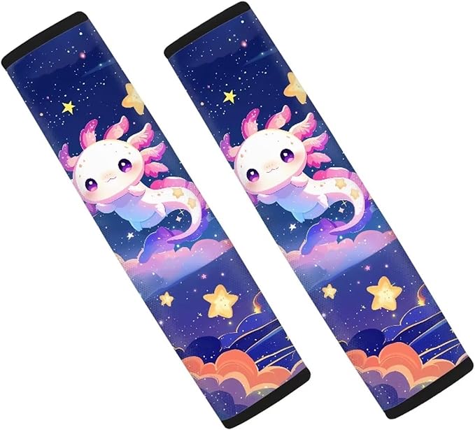 AFPANQZ Galaxy Axolotl Car Seat Belt Pads Covers Harness Vehicle for Adults Kids 1 Pair/Set Safety Seatbelt Cushion Pads Kit Shoulder Straps Pads for Bags