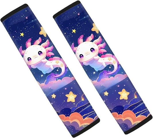 AFPANQZ Galaxy Axolotl Car Seat Belt Pads Covers Harness Vehicle for Adults Kids 1 Pair/Set Safety Seatbelt Cushion Pads Kit Shoulder Straps Pads for Bags