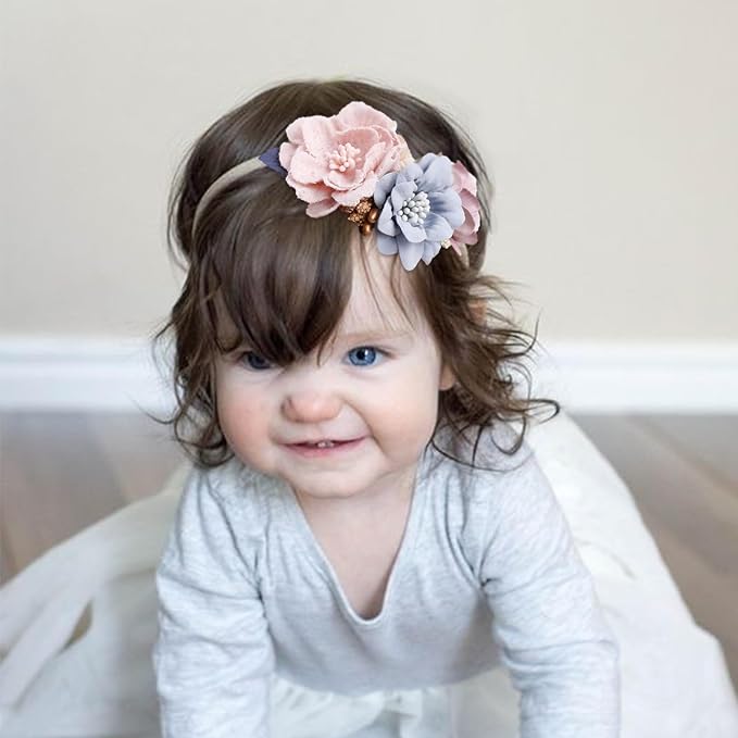 OOSAKU Baby Girl Flower Headbands Set Elastic Floral Headbands Soft Nylon Hair Band for Newborn Toddler Hair Accessories (Z3)