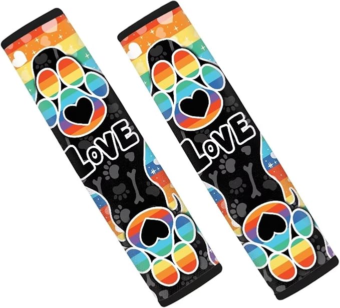 UNICEU Rainbow Love Hearts Stripes Dog Paw Car Seat Belt Cover Pads 2 Pack Universal Fit Dog Paw Automotive Seat Belt Cover for Cars,Backpack,Handbag,Soft Easy to Install Seat Belt Cushion