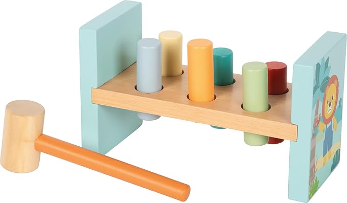 small Foot Jungle Friends 12763 Knock Bench Robust Knocking Game Made of FSC 100% Certified Wood with Jungle Motifs for Children from 12 Months