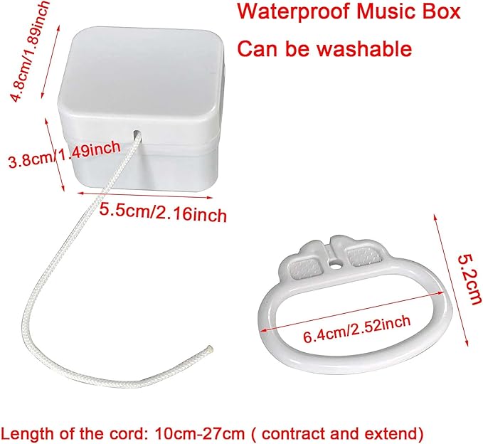 Washable Pull String Music Box, Baby Rotary Mobile Crib Bed Bell Toy Windup Clockwork Waterproof Musical Box - Brahms Lullaby