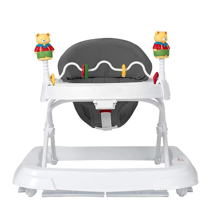 HONEY JOY Baby Walker, Foldable Seated Walker with Wheels, Removable Toy Bar, 3 Adjustable Heights, High Back Padded Seat, Baby Walkers for Boys Girls Ages 6 Months+(Gray)