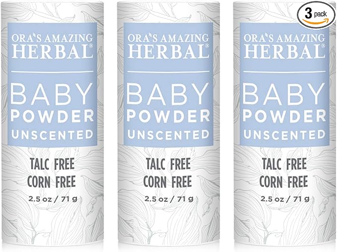 Baby Powder Talc-Free, Cornstarch Free Baby Powder, Unscented Fragrance Free Powder, Arrowroot Clay and Organic Plantain Leaf Powder, Ora’s Amazing Herbal, 2.5 oz 3 Pack