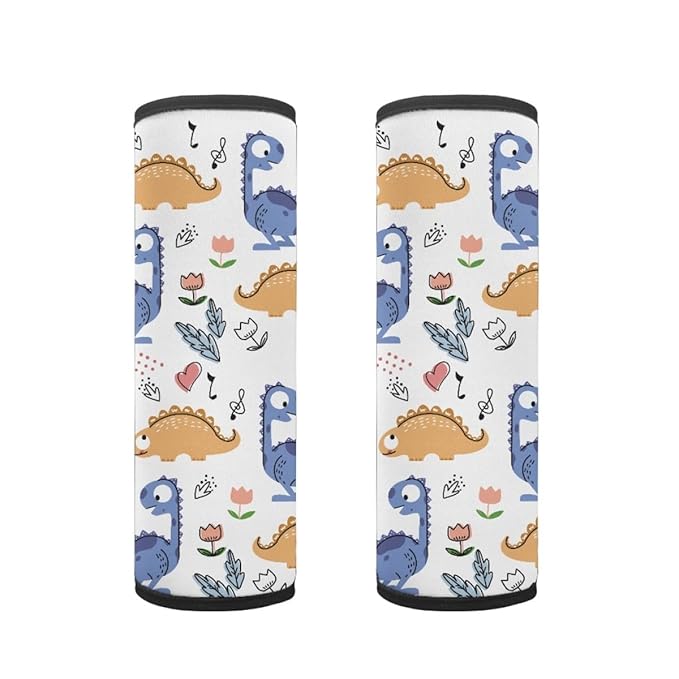 ENLACHIC Baby Car Seat Belt Cover, Cute Dinosaur Print Car Seat Shoulder Strap Pads, Infant Car Seat Cushion Safety Seatbelt Protector for Kids Boys Girls,Blue Yellow Dinosaurs