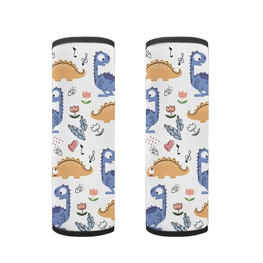 ENLACHIC Baby Car Seat Belt Cover, Cute Dinosaur Print Car Seat Shoulder Strap Pads, Infant Car Seat Cushion Safety Seatbelt Protector for Kids Boys Girls,Blue Yellow Dinosaurs