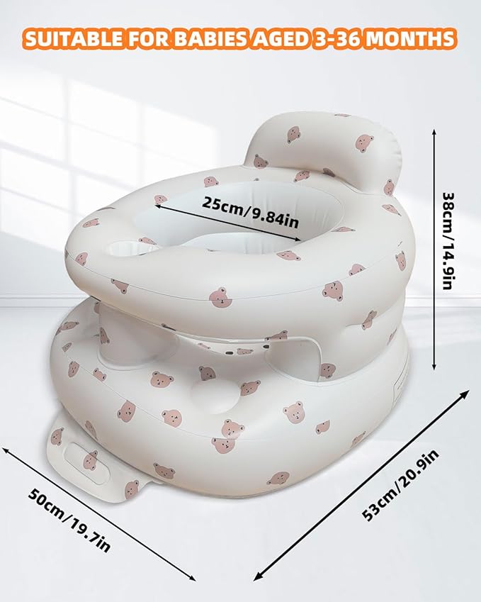 AGITVPS Inflatable Baby Seat for Babies 3-36 Months, Built in Air Pump Baby Chair Sit Me up Floor Seat for Baby, Bumbo Seat for Learning to Sit, Feeding, Camping (Bear-Surround)