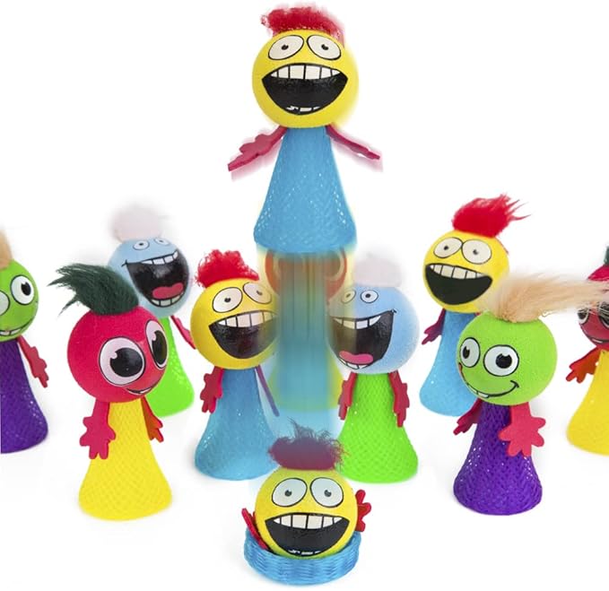 PROLOSO 40 Pcs Jumping Toys Popper Spring Launchers Bouncy Ball Hair Man