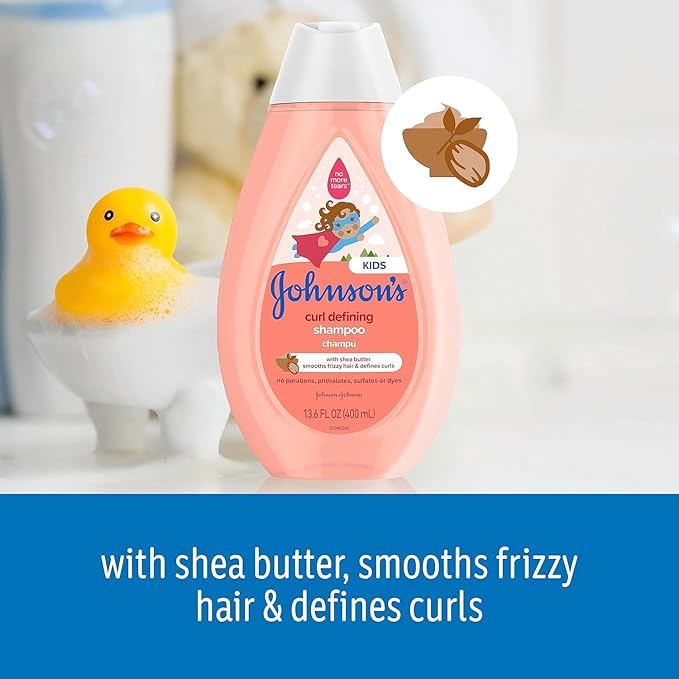 Bundle of Johnson's Kids Curl-Defining, Frizz Control, Tear-Free Kids Shampoo + Shea Butter, Paraben-, Sulfate- & Dye-Free, 13.6 fl. oz + Curl Defining Leave-In Conditioner, 6.8 fl. oz