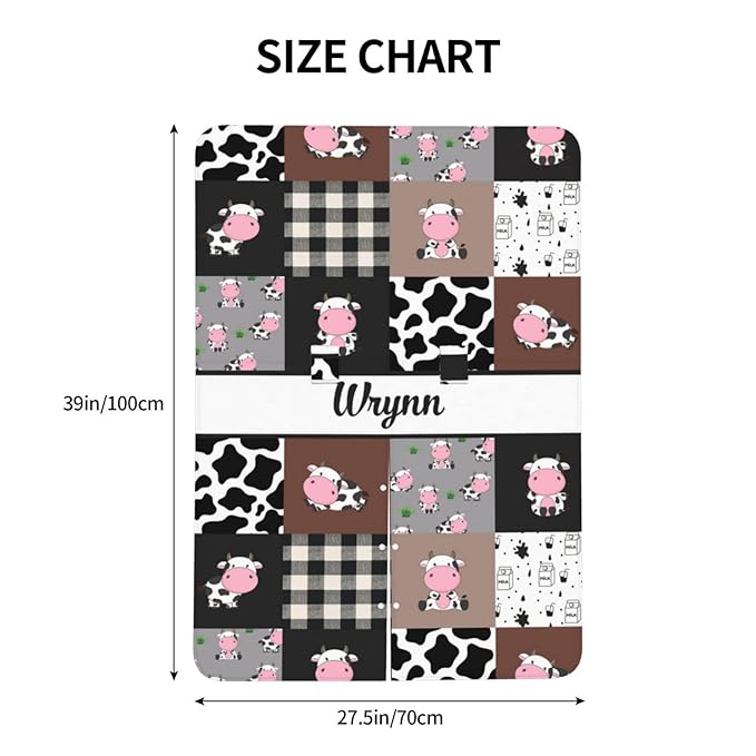 Personalized Baby Car Seat Canopy for Babies, Custom Name Car Seat Covers for Boys and Girls, Opening Minky Nursing Breastfeeding Cover for Infant, Carseat Canopies for Newborn (Cute Cow)