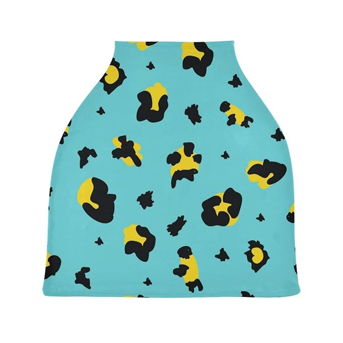 Colorful Teal and Yellow Leopard Baby Car Seat Covers, Nursing Cover Breastfeeding Scarf Soft Breathable Stretchy Coverage, Infant Stroller Cover for Boys Girls