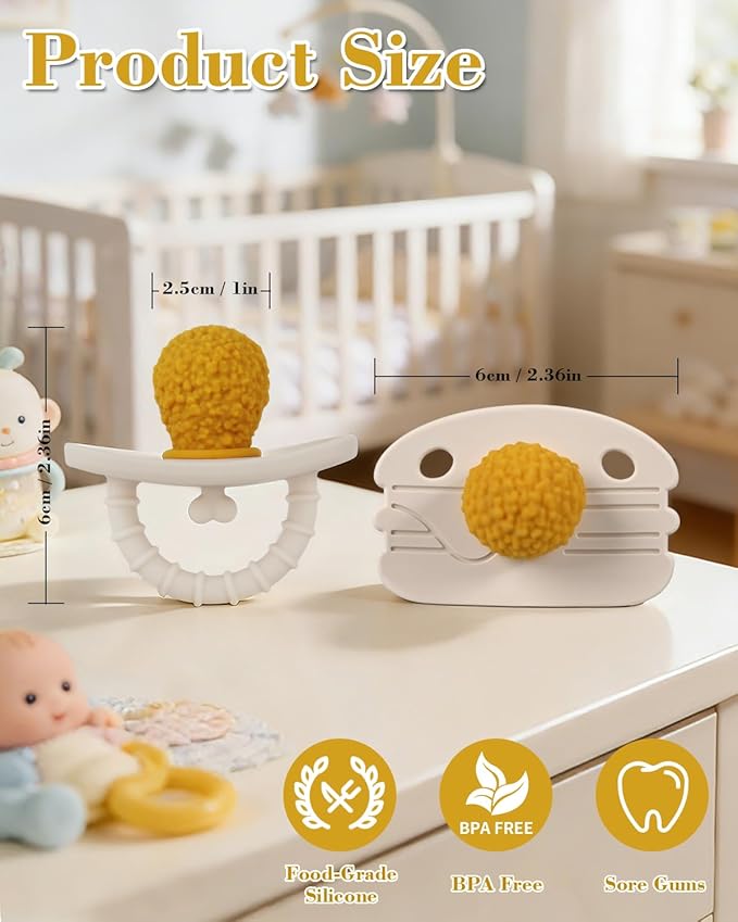 Chuya 2 Pack Pacifier Teether Baby Toys 0 3 6 9 12 Months, Fried Chicken Leg Shape Teething Baby Pacifier Silicone Babies Teethers Teething Relief for Babies,Infant Toys Sensory Toys