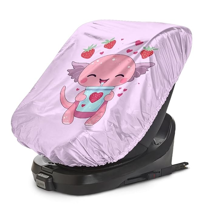Car Seat Protector for Child Car Seat, Cute Axolotl Car Seat Sun Cover for Baby, Pink Strawberry Car Seats Heat Protector Keeps Your Toddler Baby Seat at a Cool Temperature