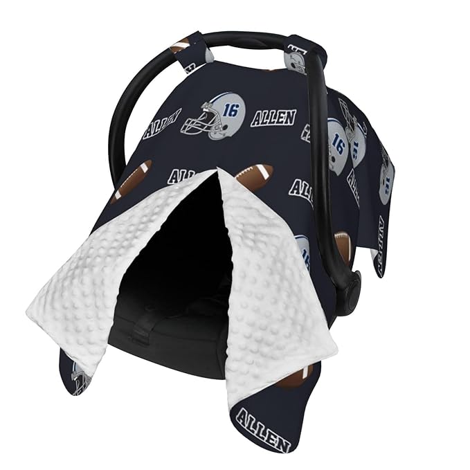 Personalized Baby Car Seat Canopy with Name, Football Theme Nursing Cover & Infant Car Seat Canopy, Shower Gift for Newborn Baby Boys