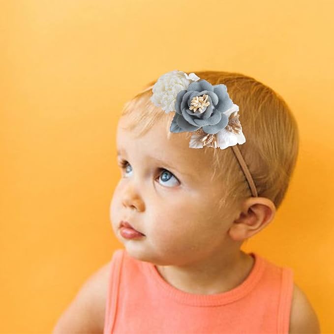 Baby Girl Flower Headband 6 PCS Elastic Hairbands Handmade Nylon Bows Headbands Chic Floral Hair Accessories Kids Gifts for Newborn Infant Toddlers