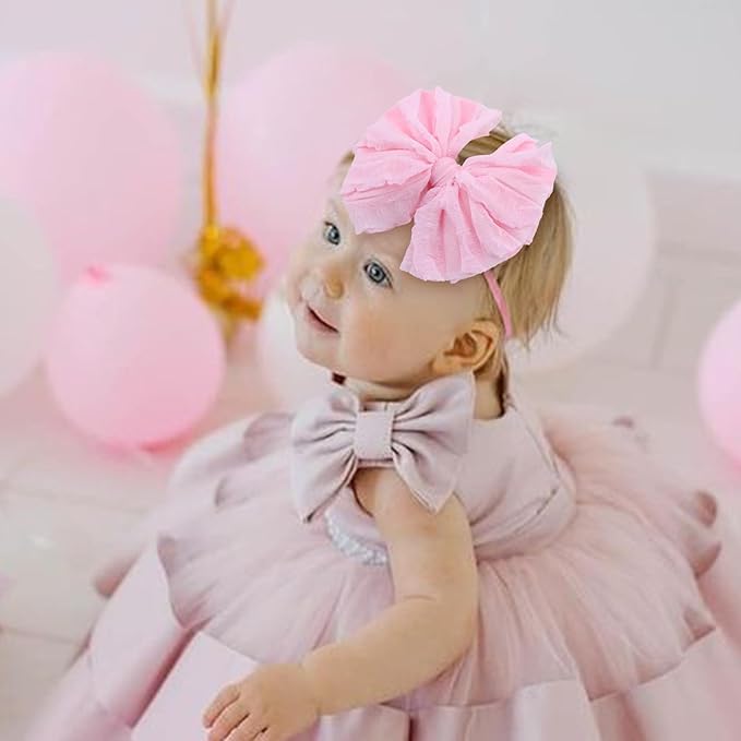 YanJie Nylon Elastic & Lace Hairband - Soft Baby Hair Bows Headbands for Girls Infants & Toddlers, 3 Pack - Black, White, Pink