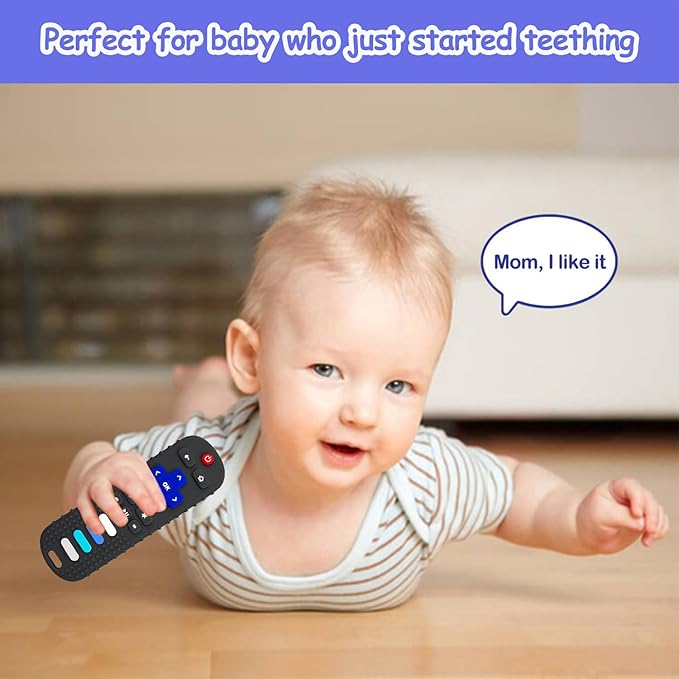 ROBBEAR Baby Teething Toys, Food Grade Silicone Teethers for Babies 3-6 Month, 6-18 Months, TV Remote Control Shaped Teething Toy, Chew Toys for Boys and Girls Teether Toys, Freezer BPA Free
