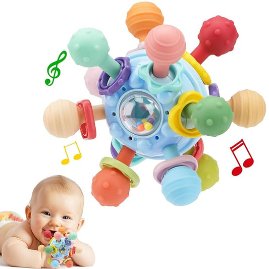 Easter Baby Teething Toys for 0-6 6-12 Months, Food Grade Teether Sensory Toys, Infant Sensory Chew Rattles Toys, Perfect Baby Easter Basket Stuffers & Easter Gifts