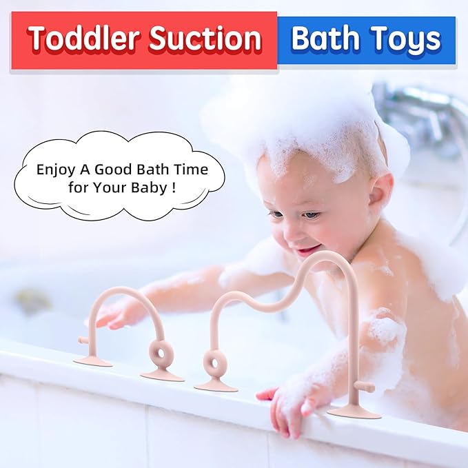 Baby Sensory High Chair Suction Toys for Infant Toddlers 12 18 Months, Food Grade Silicone String with Oak Loop Montessori Educational Parent-Child Baby Bath Toy Gift for Birthday or Easter (Pink)