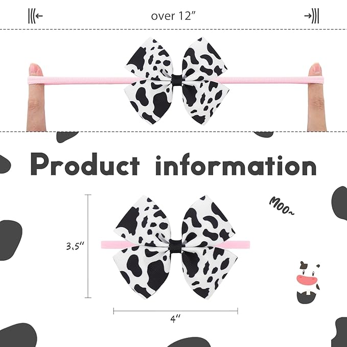 Cow Print Baby Hair Bow for Girls Cowgirl Accessories Newborn Infant Toddler Babies Girl Headbands Black and White Hairwraps