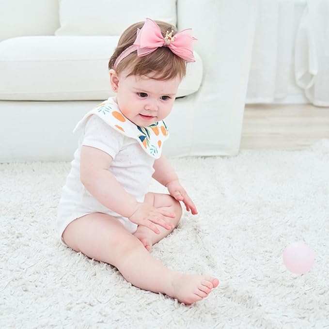 Cute Baby Girl Headband with Lace Bow and Crown Elastic Lace Bow Hair Band Newborn to Toddler Hair Accessory Shower Birthday Party Gift (Pink, Free)