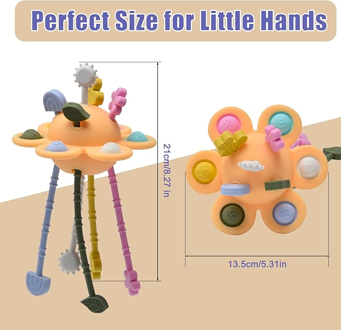 Silicone Baby Sensory Pull String Toy for 18+ Months, Montessori Toys for Toddlers, Sensory Activity Travel Toy for Airplane Car Seat Stroller, Fine Motor Skills Early Learning Gift (Yellow)