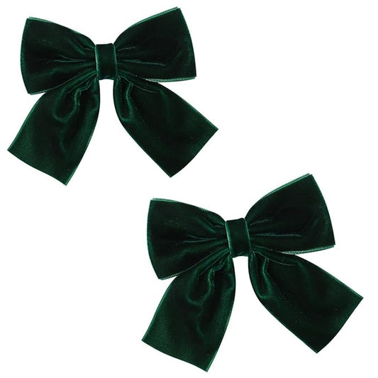 Hjiaruiky Green Velvet Hair Bows Clips - Hand-made Big Bows for Little Girls