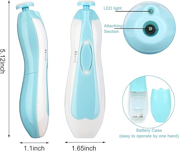 Baby Nail File Clippers Electric: Baby Nail Trimmer Electric Kit Fingernails Toes Care Manicure 6-in-1 Set with LED Light Safe for Newborn Kids and Adult