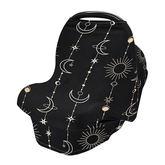 Sun Moon Stars　Nursing Cover Breastfeeding Scarf, Car Seat Covers for Babies Infant Stretchy Soft Breathable Multi-Use Cover Ups, Gift for Boys Girls