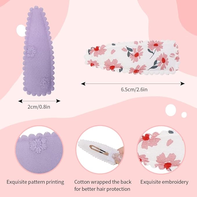 40 Pcs Girl Hair Clips Floral Print Toddler Hair Clips Non Slip Wrapped Snap Hairpins for Kids Barrettes Hair Accessories for Baby Toddler Girls（Pink）