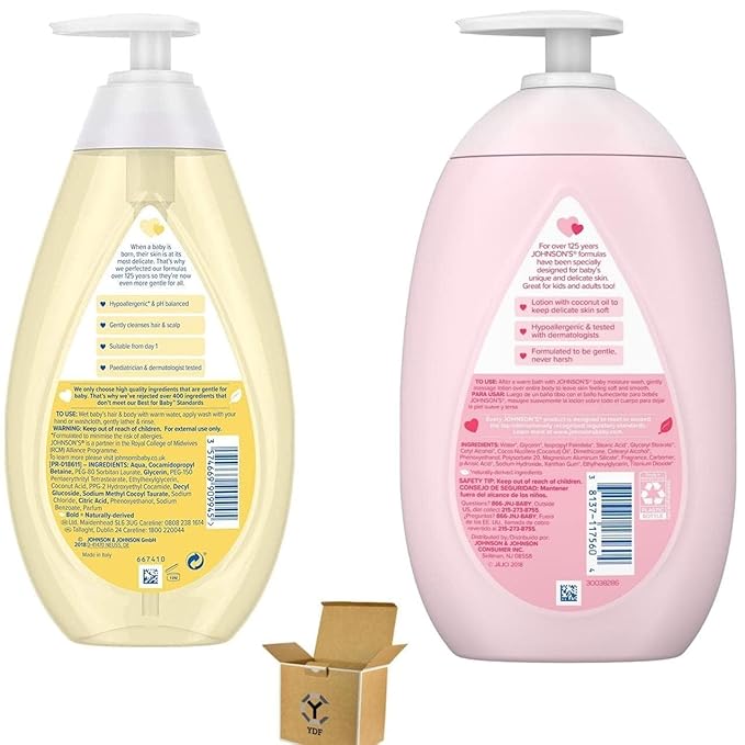 YDF Johnson's Head-to-Toe Baby & Newborn Wash & Shampoo + Johnson's Moisturizing Pink Baby Lotion - 500ML