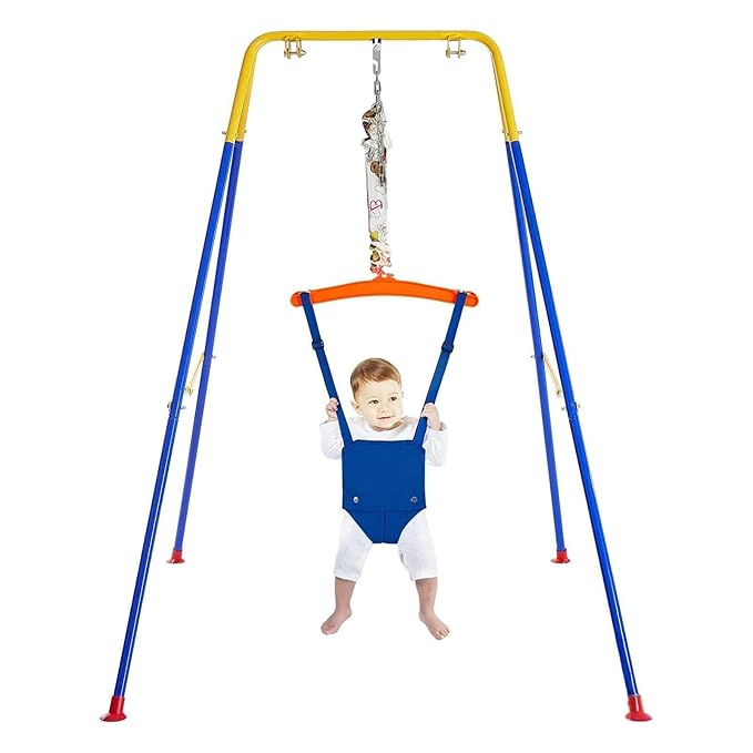 Baby Jumper Set with Hanging Shelf Adjustable Toddler Baby Bouncer Baby Toys… (Blue2#)