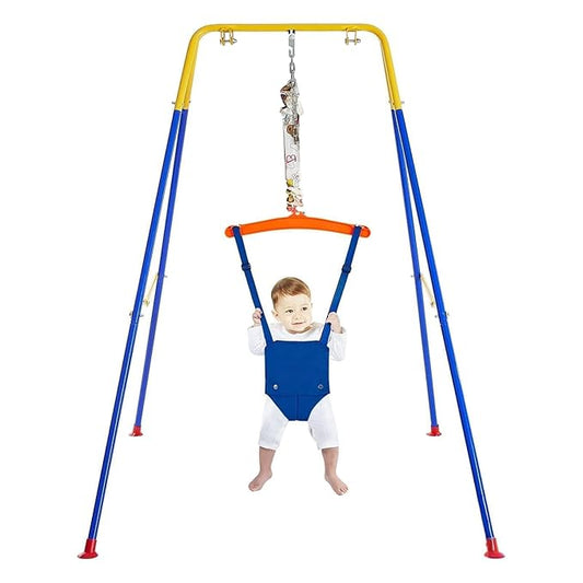 Baby Jumper Set with Hanging Shelf Adjustable Toddler Baby Bouncer Baby Toys… (Blue2#)