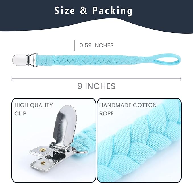Pacifier Clips for Baby Boy and Girls, Handmade Braided Pacifier Holder, Baby Pacifiers Clips Leash Cotton Smoother Binky Clips Newborn Fits All Pacifier Unisex Baby Shower Case (Muilticolor)