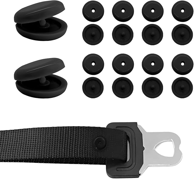 10 Sets Seat Belt Button Stop, Plastic Car Safety Belt Stopper Prevent Buckle from Sliding Down, No Welding Required Snap-on Seatbelt Stop Clips for Cars Trucks Motorcycles (Black)