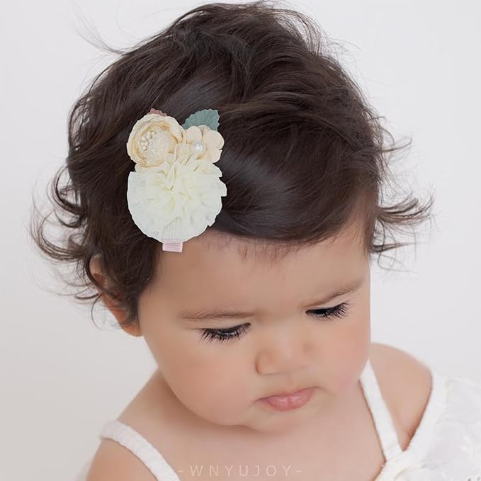 3pcs Girls Flower Hair Clips, Floral Hair Barrettes w/Boutique Fully Lined Alligator, Hair Bows for Baby Newborn Toddler