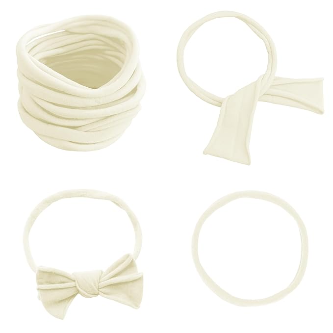Qearl 60 Pack Soft Stretchy DIY Nylon Headbands Hair Bands Bows DIY Accessory for Newborn Baby Girls