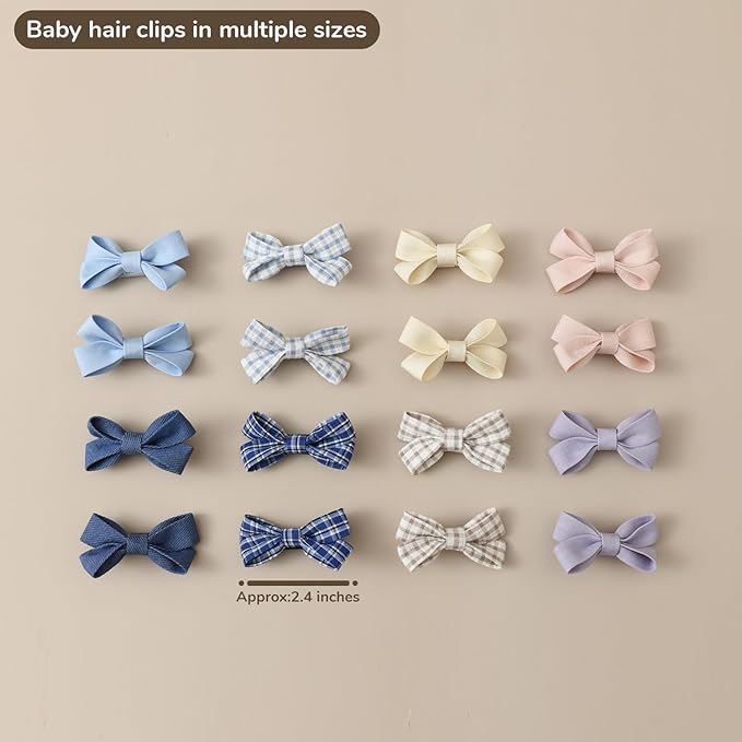 Baby Girls Hair Bows Set, 16 Pack Infant Hair Clips Fully Covered Barrettes, Toddler Hair Accessories for Babies, Kids Newborn Fine Hair in Pairs