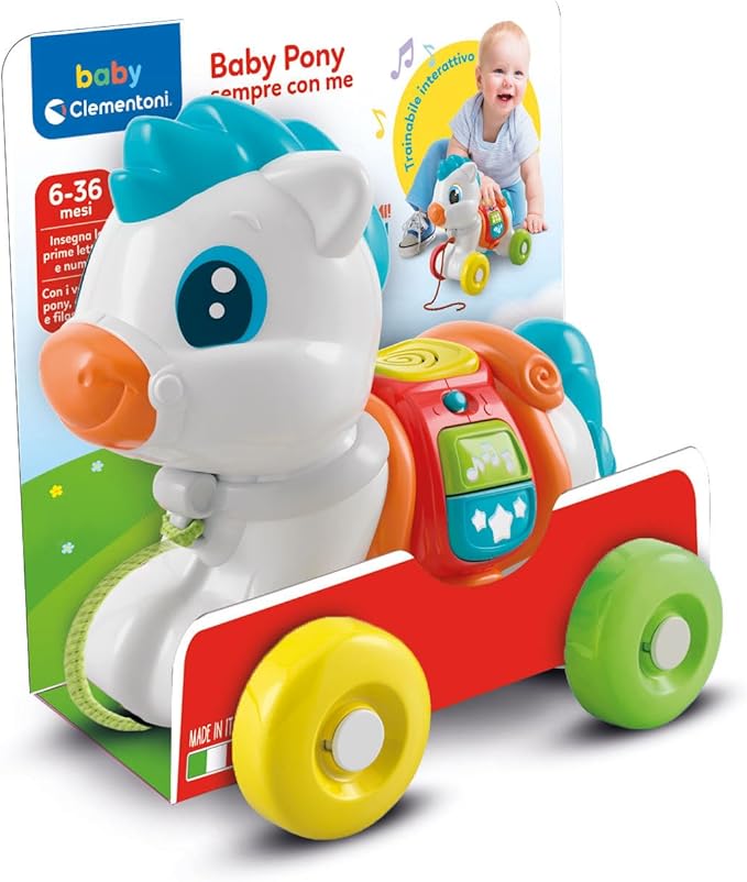 Clementoni - Baby Pony Sempre con Me Interactive Towing, Animal to Pull, Game for Motorability, First Steps, Learning to Walk, Children 6 Months-Made in Italy, Italian Colour, 17776