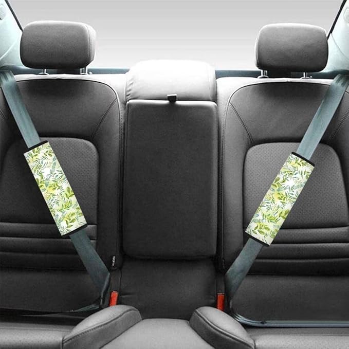Green Leaves Car Seat Belt Cover Soft Car Safety Seat Belt Strap Shoulder Pad for Women Men 2 Pack for Adults Child