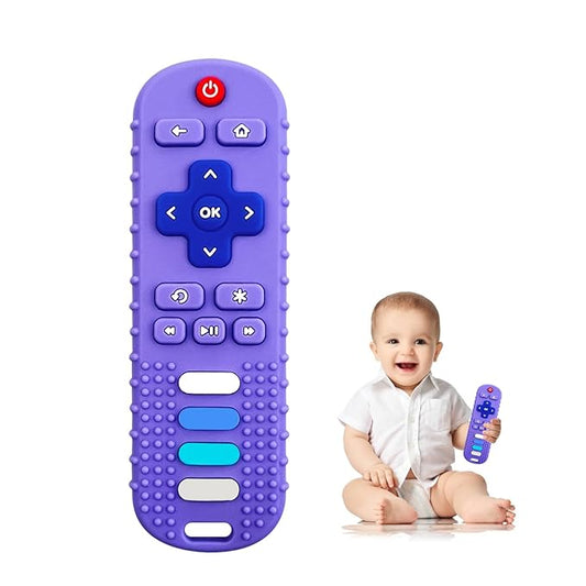 ROBBEAR Baby Teething Toys, Soft Silicone Teethers for Babies 3 6 12 18 Months, TV Remote Control Shape Infant Chew Toys for Boys and Girls, Baby Teething Relief, BPA Free (RC-Purple)