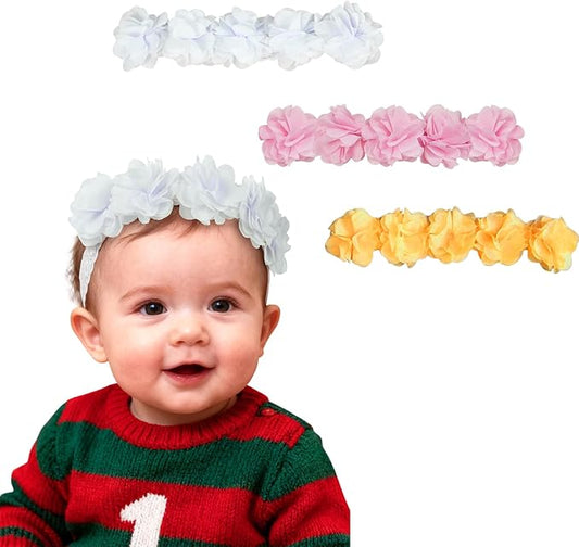 Fmeida Baby Girls Headbands for 4-24M | Soft Flower Crown (Fits 14.96"-18.89" Head)