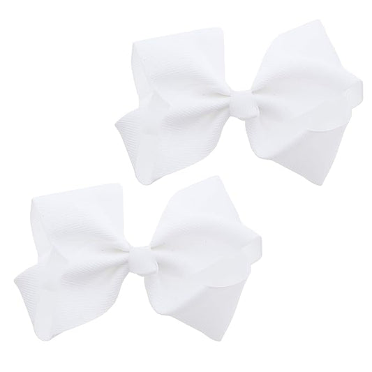 3 Inch Grosgrain Bow for Little Girls- Set of 2 (White)