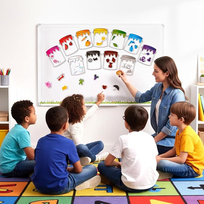 Simply magic 11 Jars Magnetic Color Sorting Set - Color Sorting Toys for Toddlers, Magnetic Shapes, Learning Colors Recognition Magnets, Colors Matching Games for Toddlers, Preschool Circle Time