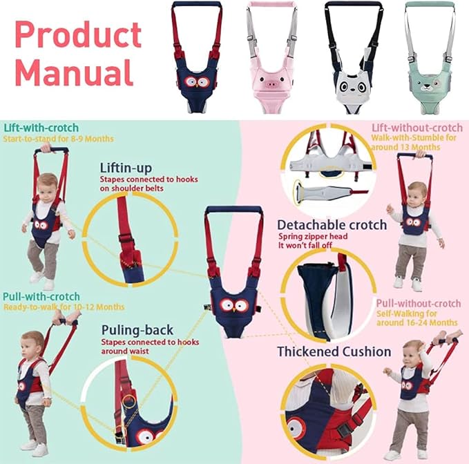 Baby Walking Helper - Adjustable Assistant for Infant Learning With Detachable Harness - for 6-36 Months (A)